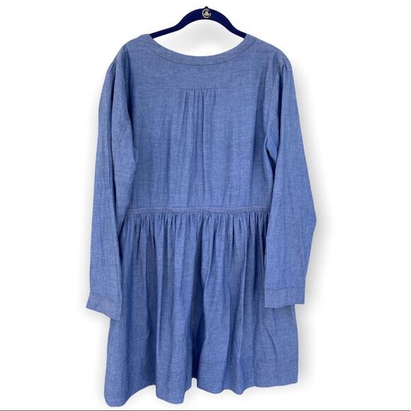 GAP Sz 10 Long Sleeve Blue Button Down Shirt Pocket Dress - Picture 2 of 6